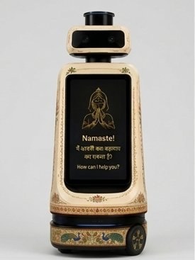 Yantrax front view with the Namaste greeting on screen